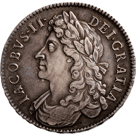 1685 Half Crown EF Obverse